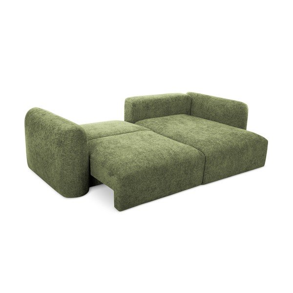 Divano angolare verde allungabile/con contenitore (con penisola a destra/con chaise lounge) con rivestimento in ciniglia Mele – Makamii-image-2