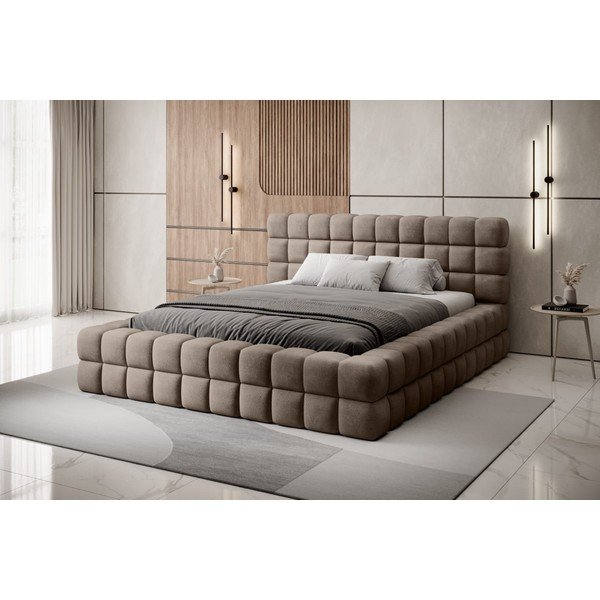 Letto matrimoniale imbottito marrone chiaro con contenitore e rete inclusi 180x200 cm Dizzle – ELTAP-image-1