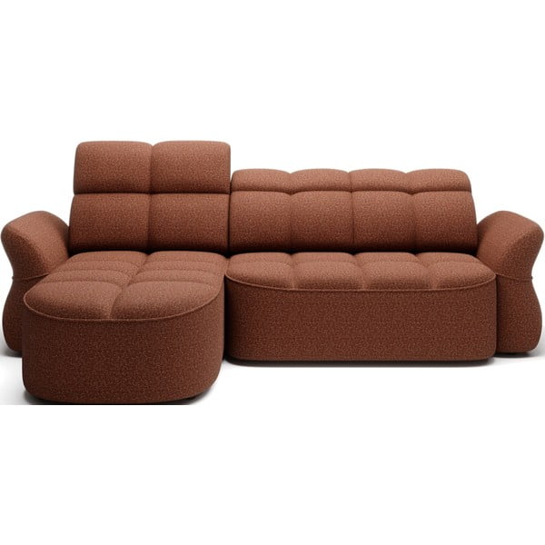 Divano angolare color terracotta allungabile/con contenitore (con penisola a sinistra/con chaise lounge) e rivestimento in velluto Beneth – ELTAP