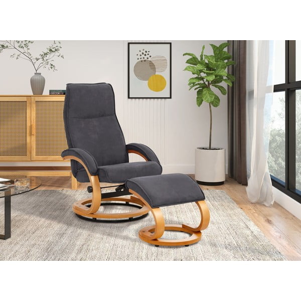 Set di poltrona e poggiapiedi grigi con rivestimento in tessuto Rika Paprika - Støraa-image-1