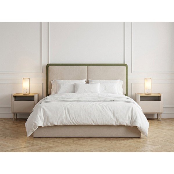 Letto matrimoniale verde/beige imbottito con contenitore con rete inclusa 180x200 cm Mara – Bobochic Paris-image-3