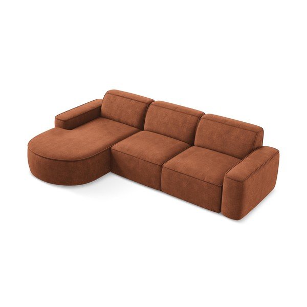 Divano angolare color terracotta (con penisola a sinistra/con chaise lounge) con rivestimento in ciniglia Omao – Makamii-image-2