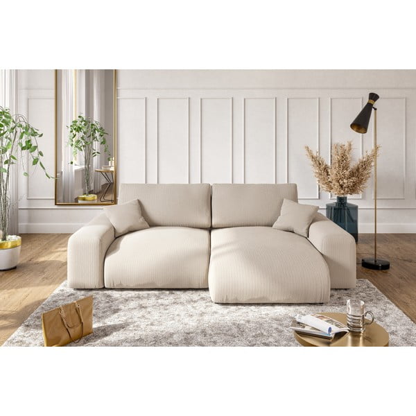 Divano angolare variabile in velluto a coste beige Justin - Ropez-image-4