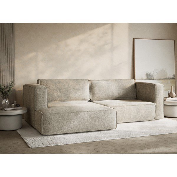 Divano angolare beige allungabile/con contenitore (con penisola a sinistra/con chaise lounge) con rivestimento in ciniglia Velto – Maison de Rêve-image-4