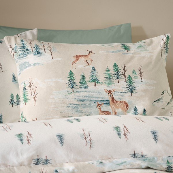 Set copripiumino e federa di colore naturale in flanella per letto singolo 135x200 cm Brushed Christmas Deer – Catherine Lansfield-image-4