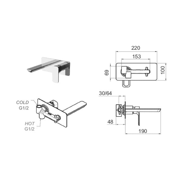 Rubinetto per lavandino in nero opaco da incasso (con una uscita) Spy – Sapho-image-2