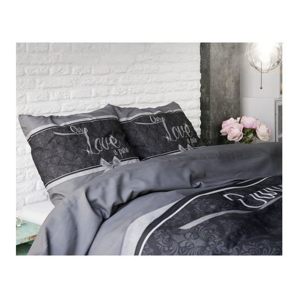 Biancheria da letto singola Sleeptime Pure Love in cotone grigio, 140 x 220 cm - Pure Cotton-image-1