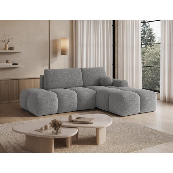 Divano angolare grigio allungabile/con contenitore (con penisola a destra/con chaise lounge) con rivestimento in bouclé Vittario – ELTAP-image-2