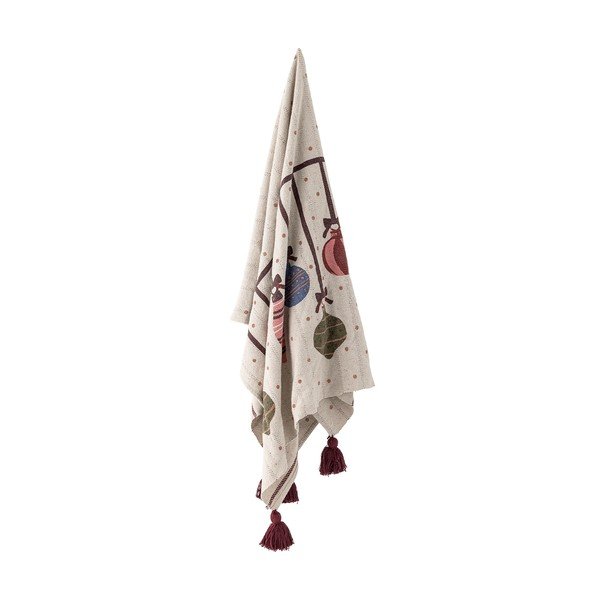 Coperta beige in cotone riciclato a tema natalizio 130x160 cm Ornamentia – Bloomingville-image-2