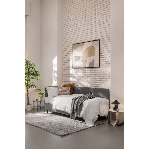 Letto singolo imbottito grigio con contenitore con materasso incluso 90x200 cm Avela – Bonami Selection-image-1