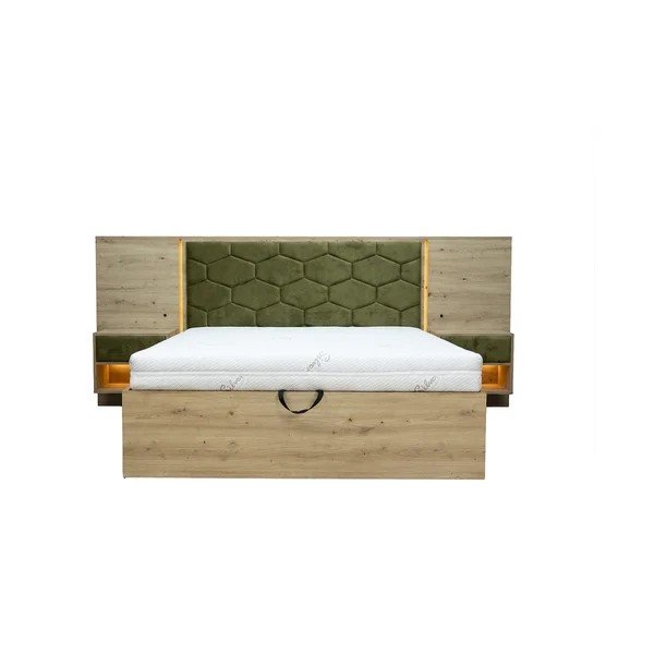 Letto matrimoniale imbottito/in truciolato verde scuro con contenitore con rete inclusa 160x200 cm Palmeraie – Bobochic Paris