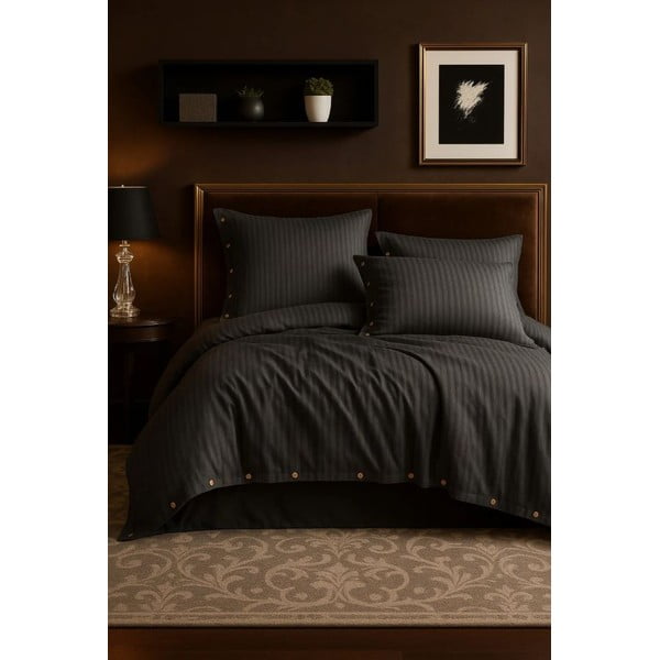 Set copripiumino e federa grigio scuro in cotone renforcé per letto singolo 140x200 cm Como Striped – Mila Home Luxury-image-2