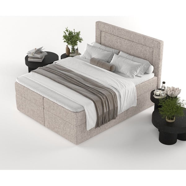 Letto boxspring marrone chiaro con contenitore 200x200 cm Imagine - Maison de Rêve-image-4