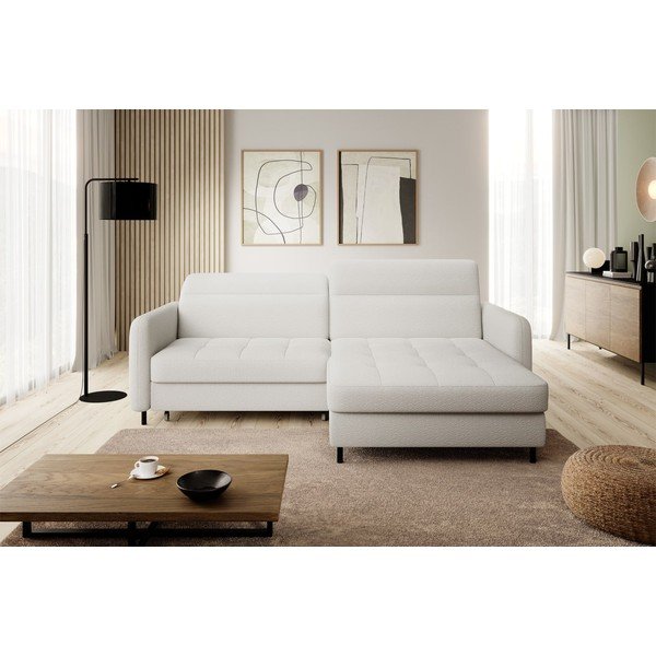 Divano angolare color crema allungabile/con contenitore (con penisola a destra/con chaise lounge) e rivestimento in bouclé Gomsi – ELTAP-image-3