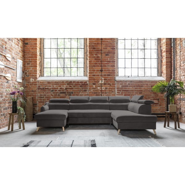 Divano letto angolare a U in velluto grigio scuro (angolo destro) Sweet Harmony - Miuform-image-1