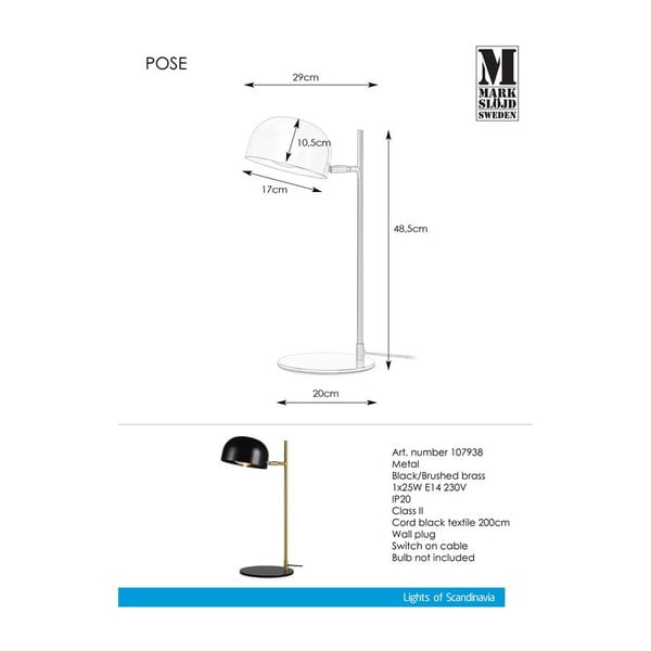 Lampada da tavolo nera con supporto in rame Pose - Markslöjd-image-2