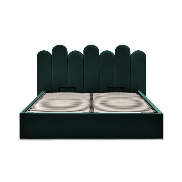 Letto matrimoniale imbottito verde contenitore e rete inclusi 160x200 cm Badja - Bobochic Paris-image-3