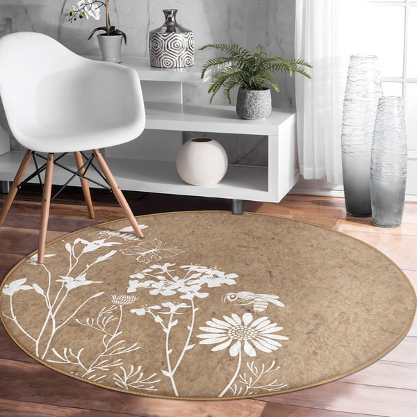 Tappeto rotondo lavabile marrone chiaro adatto per aspirapolvere robot ø 100 cm Comfort - Mila Home-image-3