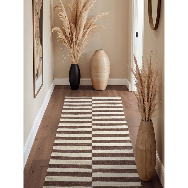 Passatoia bianca/marrone in lana reversibile/tessuta a mano 80x200 cm Vika – Hanse Home-image-1