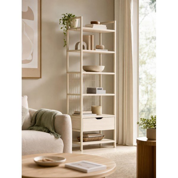 Libreria color crema in acciaio 60x179,5x40 cm Amara – Marckeric-image-2