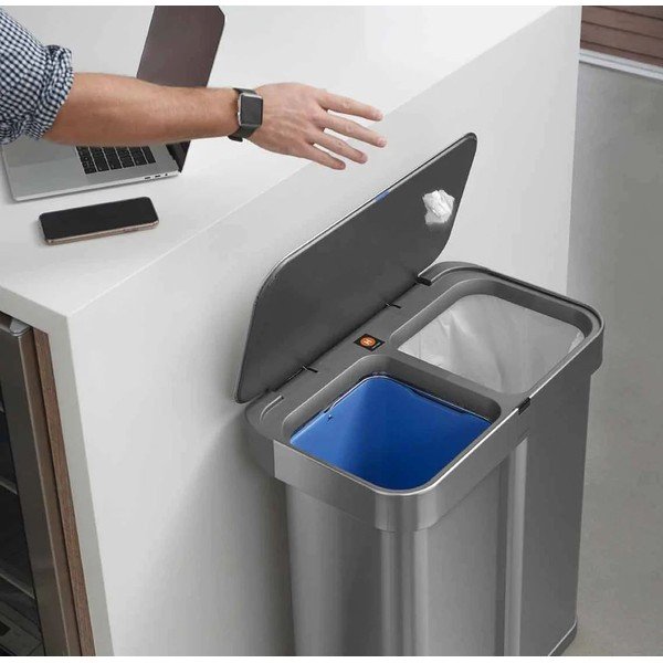 Bidone senza contatto in acciaio inox per rifiuti differenziati 58 l Dual - simplehuman-image-3