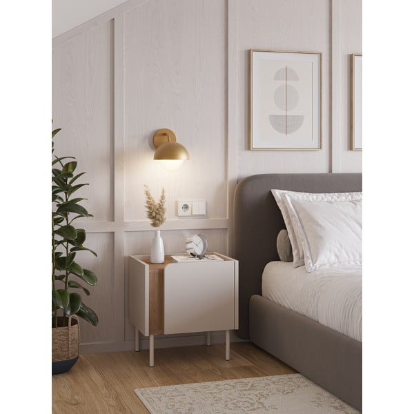 Comodino color crema/di colore naturale con effetto rovere Lucile – Marckeric-image-1