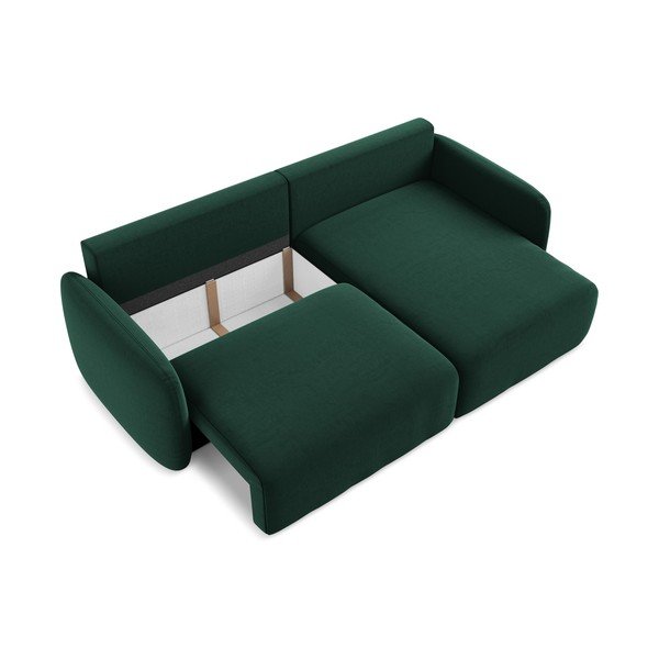 Divano angolare verde scuro allungabile/con contenitore (con penisola a destra/con chaise lounge) con rivestimento in velluto Kalena – Makamii-image-4