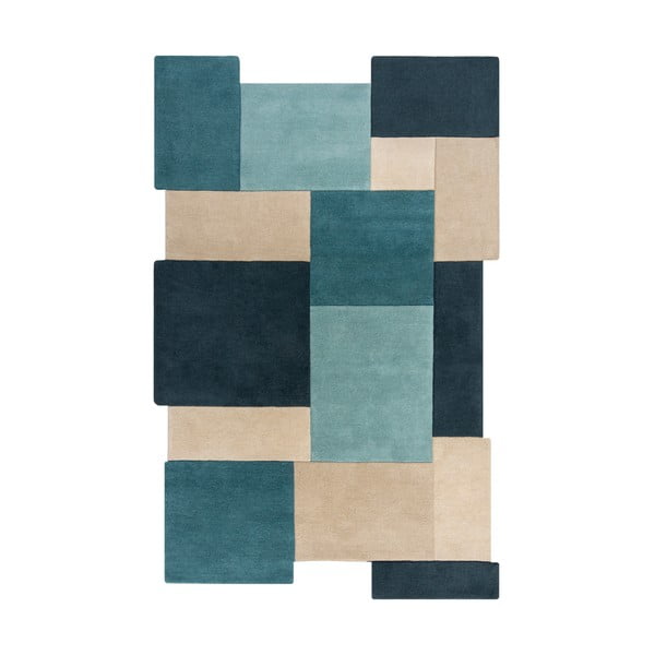 Tappeto in lana blu/beige 120x180 cm Abstract Collage - Flair Rugs