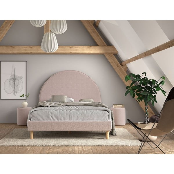 Letto singolo imbottito rosa con griglia 140x200 cm MOON - Vipack-image-4