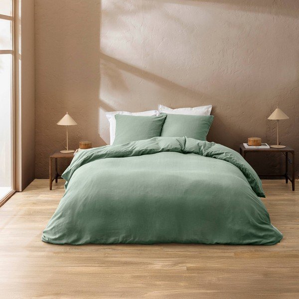 Set copripiumino e federa verde in cotone per letto matrimoniale 3 pezzi 240x220 cm Clara – douceur d'intérieur