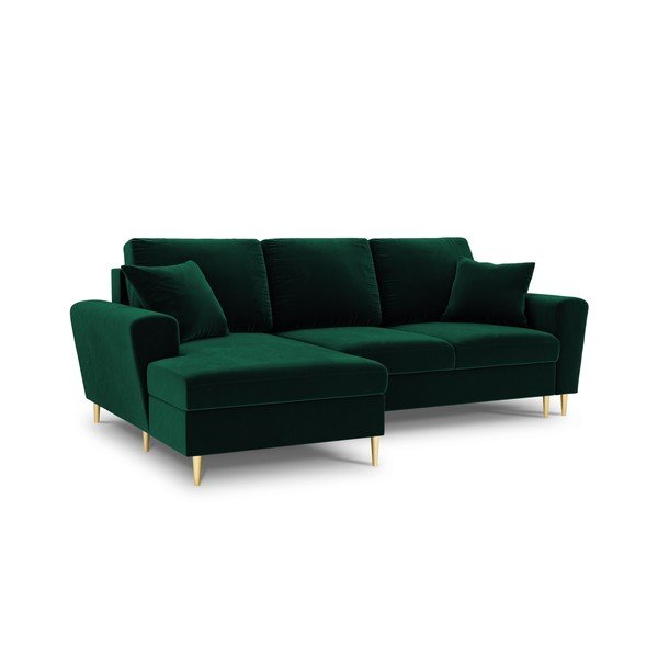 Divano angolare verde allungabile e con contenitore (con penisola a sinistra/con chaise lounge) con rivestimento in velluto Kyoto – Cosmopolitan Design-image-1