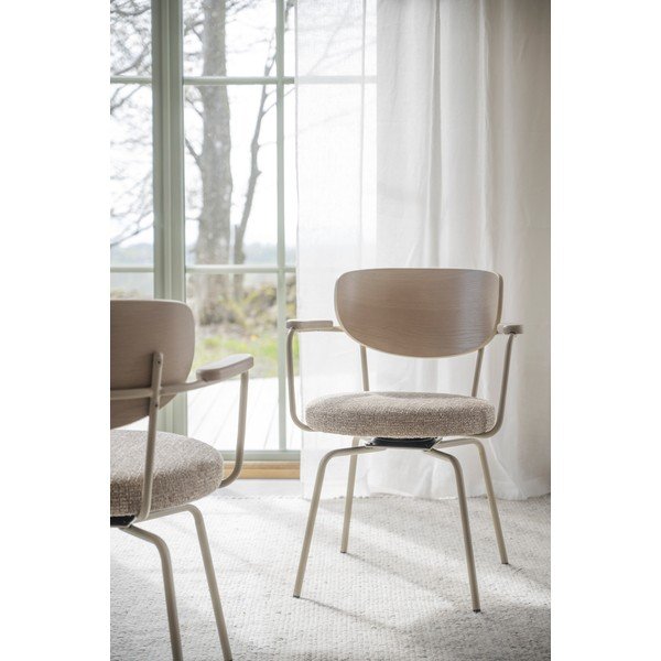 Sedia da pranzo beige/color crema in metallo con braccioli Merrick – Rowico-image-1
