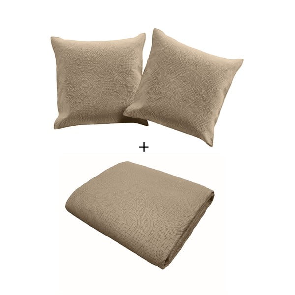 Set con copriletto e federa beige in microfibra con rivestimento trapuntato 240x220 cm Romane – douceur d'intérieur-image-2