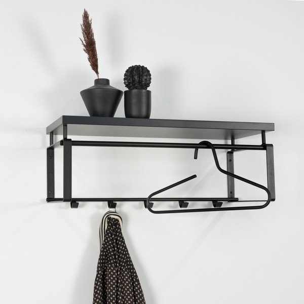 Attaccapanni da parete nero in metallo con scaffale 70 cm Rex – Spinder Design-image-1