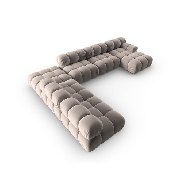 Divano angolare componibile in marrone chiaro (con penisola a sinistra/a U) con rivestimento in velluto Bellis – Micadoni -image-4