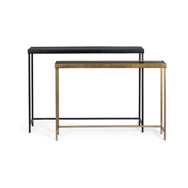 Set di tavoli consolle neri/dorati con piano in vetro 2 pz 26x107 cm Yamir – Bizzotto