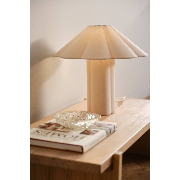 Lampada da tavolo color crema in lino (altezza totale 38 cm) Gerd – Jotex-image-1