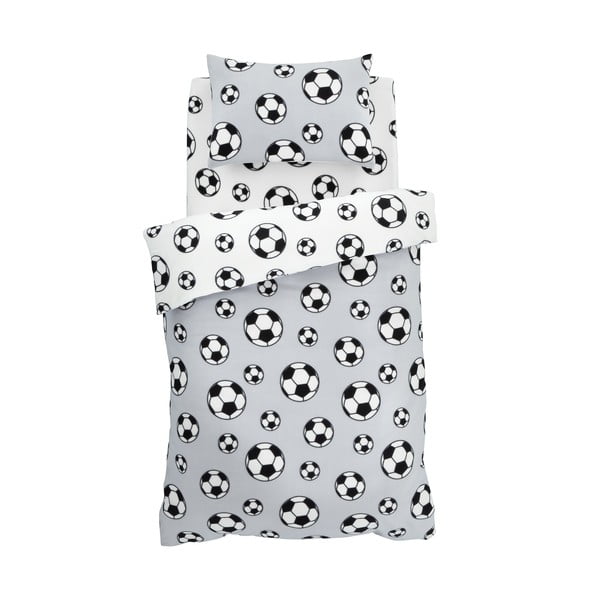 Set copripiumino e federa da bambini grigio chiaro in vello per letto matrimoniale 200x200 cm Football – Catherine Lansfield