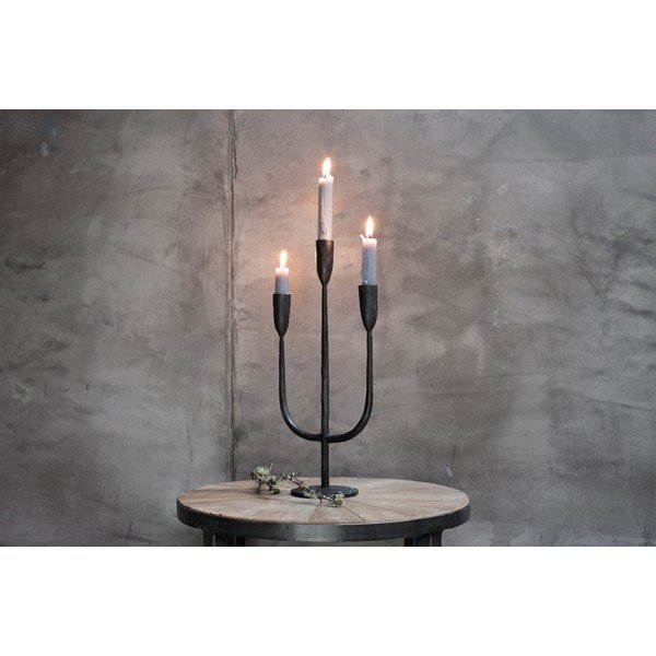 Portacandele a tre bracci in metallo nero, altezza 39 cm Mbata - Nkuku-image-1