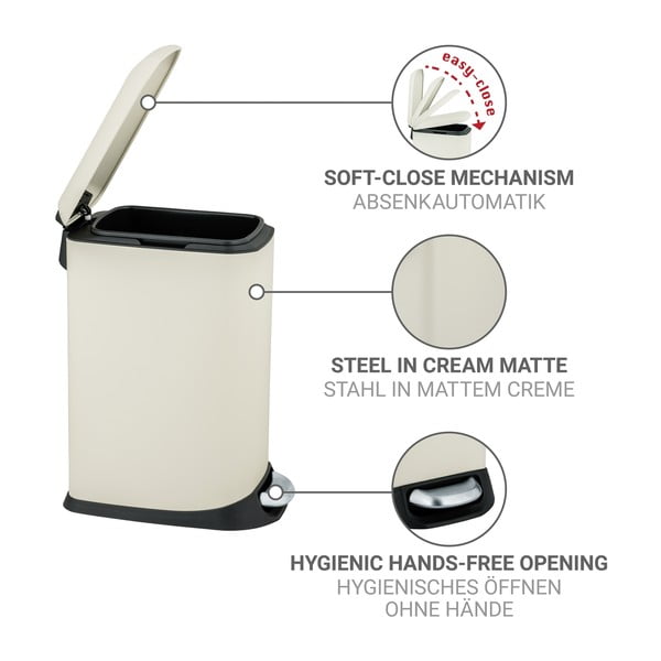 Cestino per la spazzatura color crema in acciaio con pedale 20 l Design – Wenko-image-4