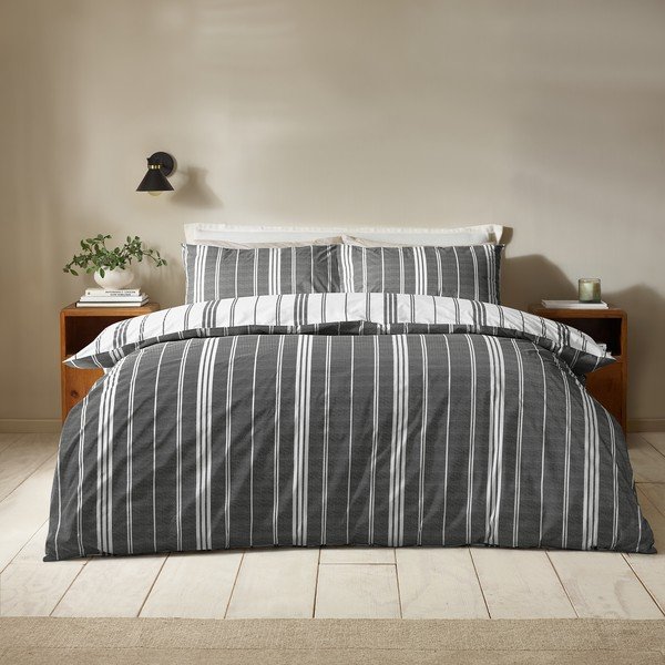Set copripiumino e federa bianco e nero per letto singolo 135x200 cm Harbour Stripe – Catherine Lansfield-image-2