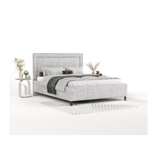 Letto matrimoniale imbottito grigio chiaro con spazio contenitivo e rete 180x200 cm Baleine - Maison de Rêve-image-1