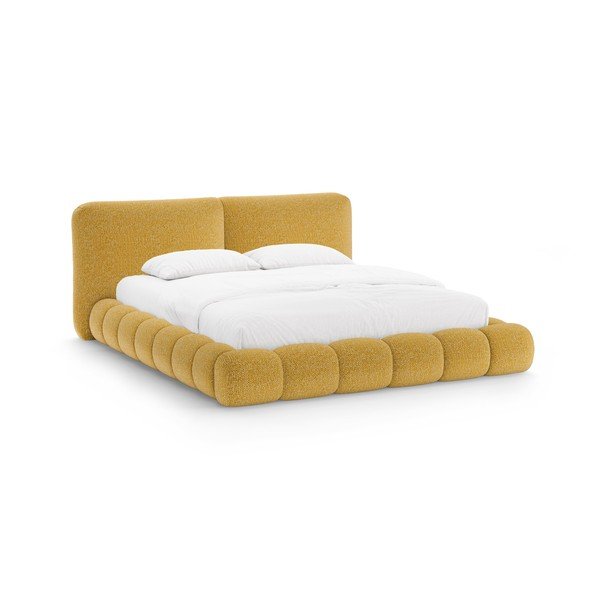 Letto matrimoniale imbottito color senape con contenitore con rete inclusa 200x200 cm Solange – Micadoni 