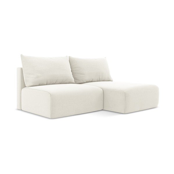 Divano angolare color crema allungabile/con contenitore (con penisola a destra/con chaise lounge) con rivestimento in velluto Kalena – Makamii-image-2