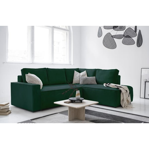 Divano letto angolare in velluto a coste verde scuro Brave Dave - Miuform-image-3