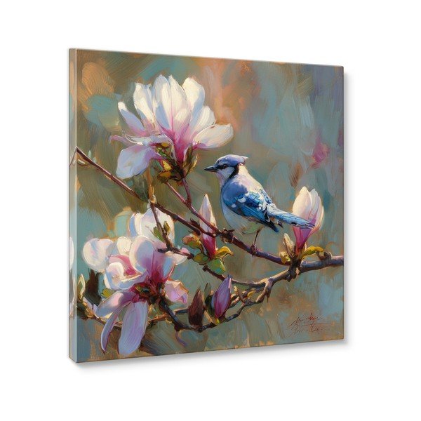 Dipinto stampato dipinto su tela 32x32 cm Bluejay & Blossom – Styler-image-3