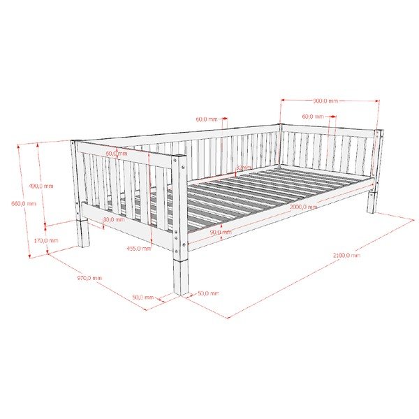 Letto da bambini di colore naturale in pino massiccio con rete inclusa 90x200 cm Dallas – Vipack-image-4