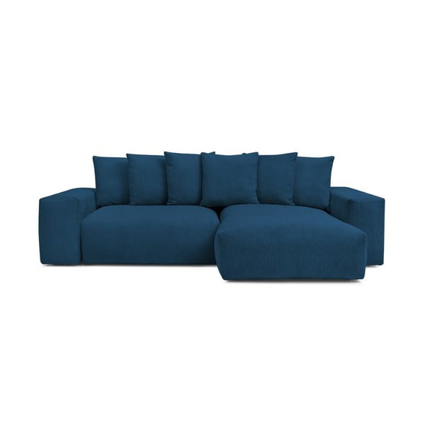 Divano angolare blu allungabile e con contenitore rivestito in velluto a coste Voltaire – Bobochic Paris