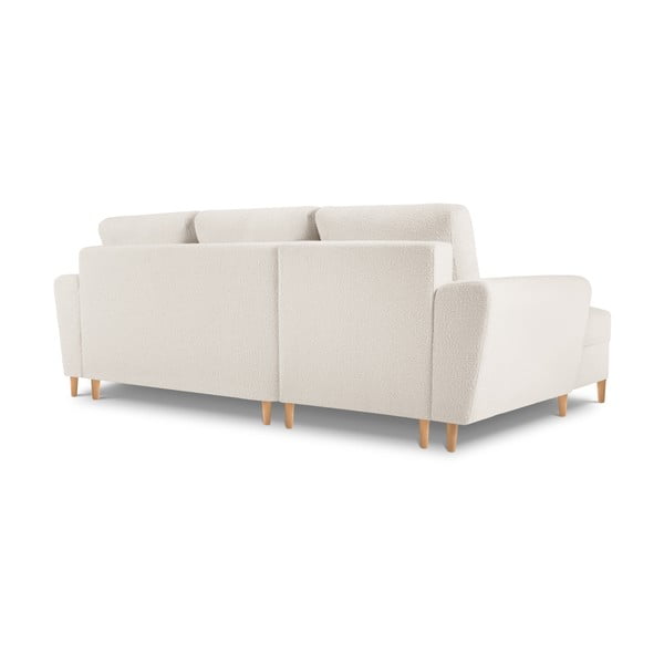Divano angolare beige allungabile e con contenitore (con penisola a sinistra/con chaise lounge) con rivestimento in bouclé Kyoto – Cosmopolitan Design-image-4