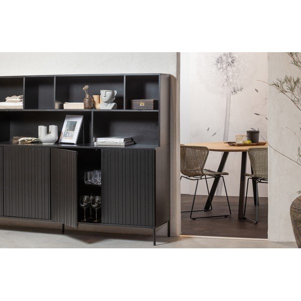 Libreria nera in pino massiccio 200x150x44 cm Gravure – WOOOD-image-1